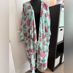 LuLaRoe Floral Kimono with Pink and Teal Accents